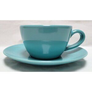 Vintage Mid 1980s Lindt Stymeist Teal & Purple Ceramic Cup and 6" Saucer Set